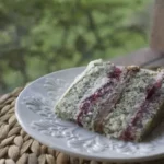 A piece of poppy seed layer cake.